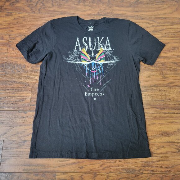 WWE ASUKA The Empress Black Painted Drip Face Mask Shirt sz M EUC Wrestling - Picture 1 of 4
